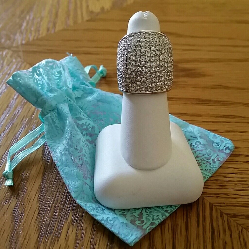 Silver Tone Crystal Pave Dome Statement Ring